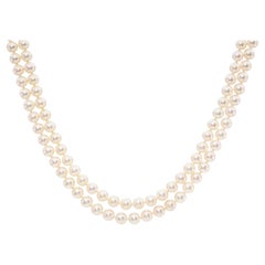 Vintage 18k Yellow Gold Diamond Clasp 8mm Pearl Double Strand Necklace