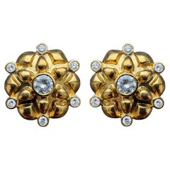 Vintage 18K Yellow Gold Diamond Cluster Earrings