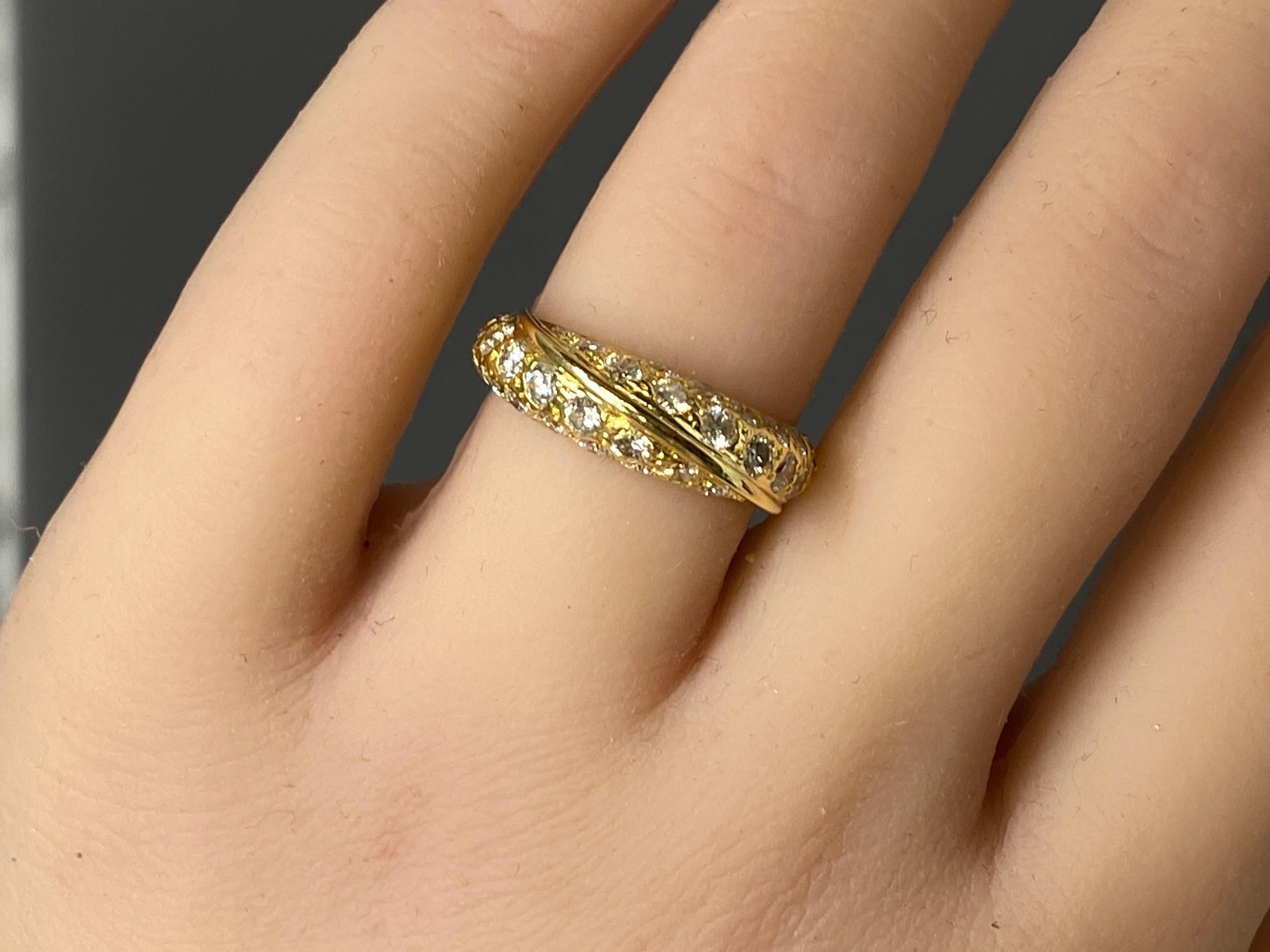 Vintage 18k Yellow Gold & Diamond Crossover Ring Band For Sale 10