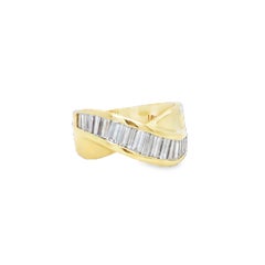 Vintage 18K Gelbgold Diamant Crossover Ring mit 2,00 Karat Baguetteschliff