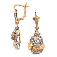 Vintage 18k Yellow Gold Diamond Dangle Earrings