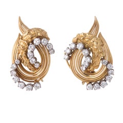 Pendientes colgantes vintage de oro amarillo de 18 quilates con diamantes, «Day/Night», de alrededor de 1970