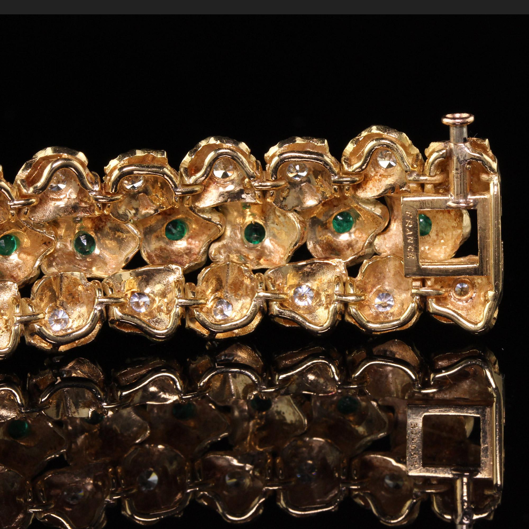 Women's Vintage 18 Karat Yellow Gold Diamond and Emerald Bracelet