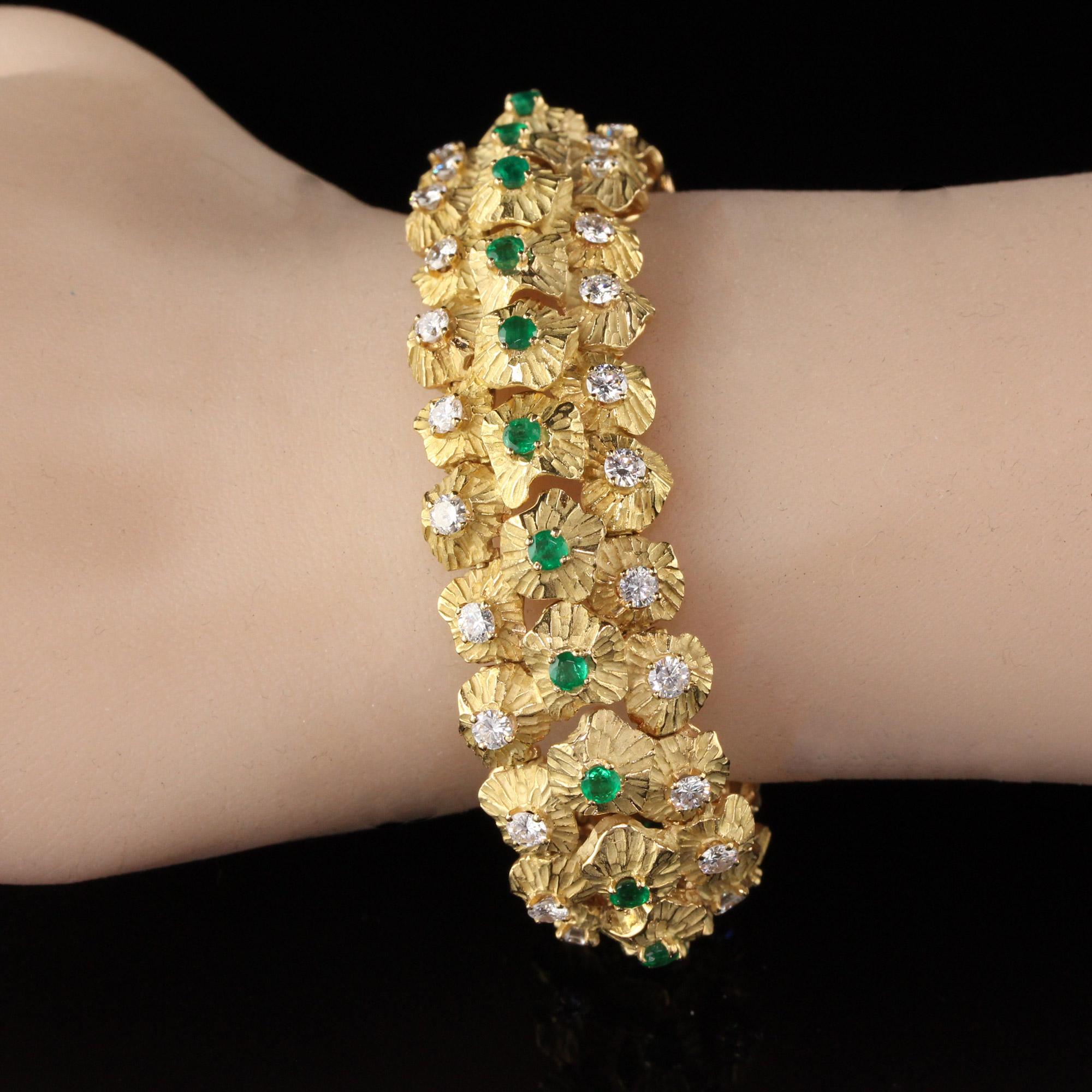 Vintage 18 Karat Yellow Gold Diamond and Emerald Bracelet 1