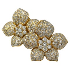 Vintage 18K Yellow Gold, Diamond Encrusted Flower Motif Earrings