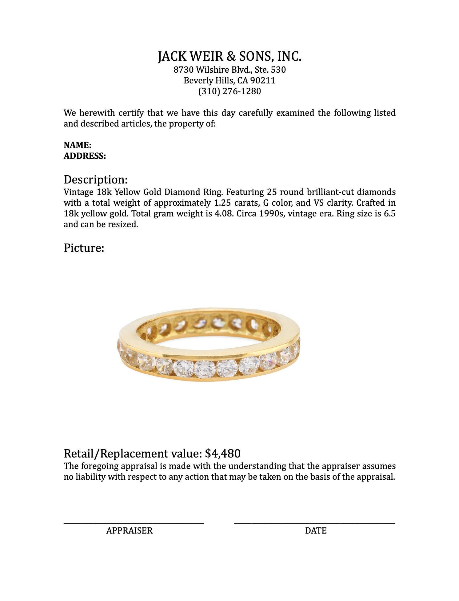 Women's or Men's Vintage 18k yellow gold diamond eternity band For Sale