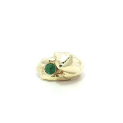 Vintage 18k Yellow Gold Diamond Eyes Panther Holding Cabochon Emerald Ring