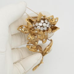 Vintage 18K Yellow Gold Diamond Floral Brooch 5.00 Carats F-G VS Diamonds