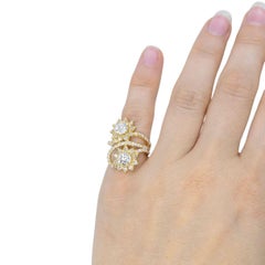 Vintage 18k Yellow Gold Diamond Floral Bypass Cocktail Ring