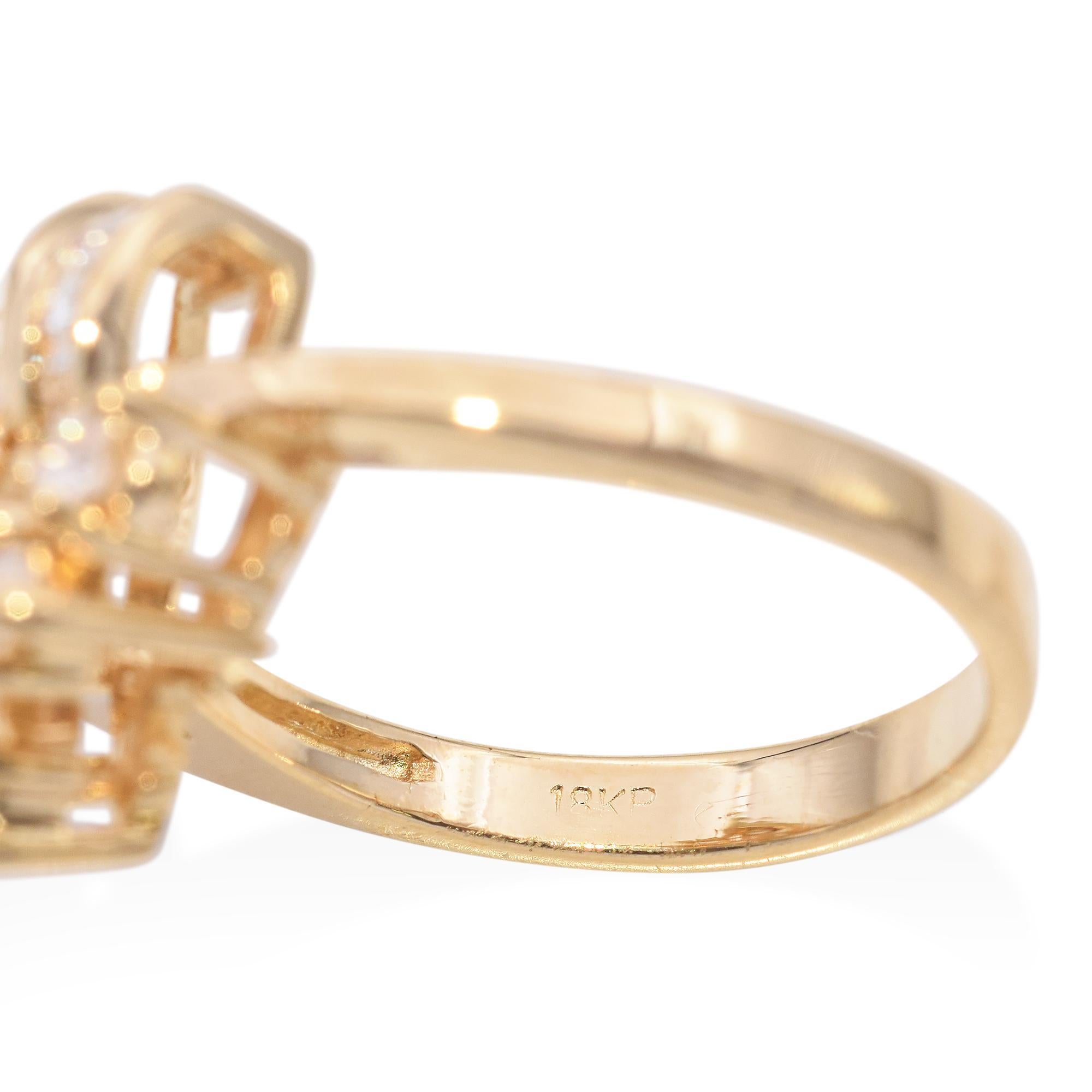 Vintage 18k Yellow Gold Diamond Flower Cluster Ring For Sale 2