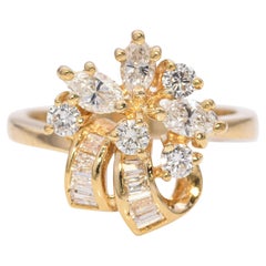Anello a grappolo con diamanti d'epoca in oro giallo 18k
