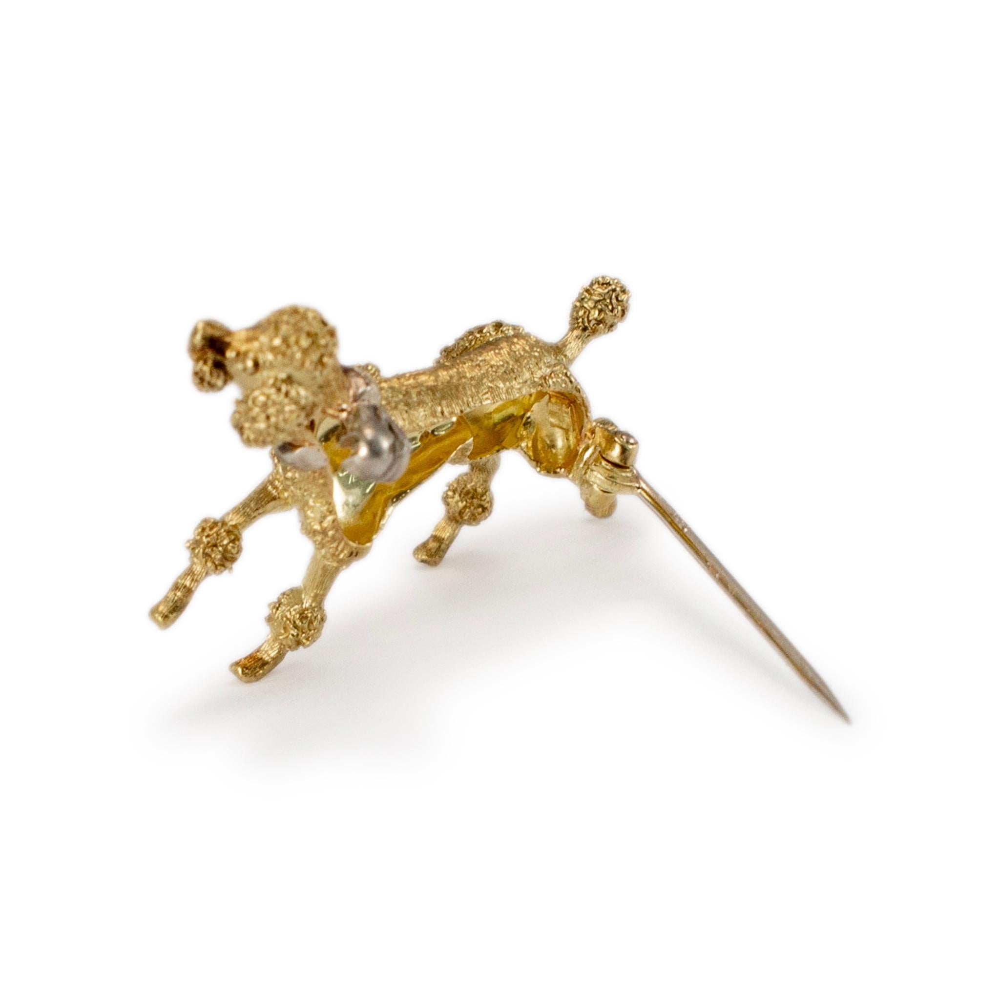 Single Cut Vintage 18K Yellow Gold Diamond French Poodle Brooch For Sale