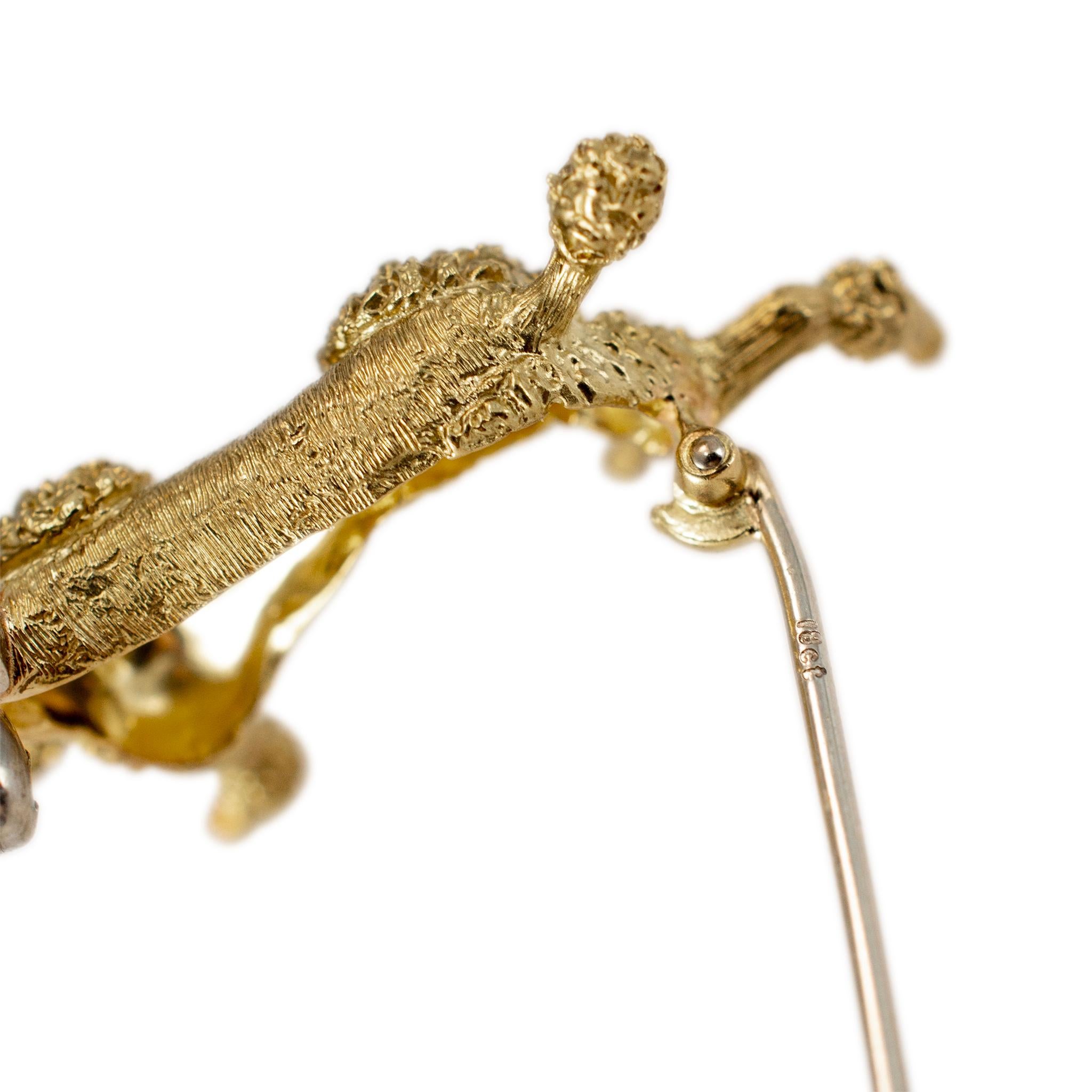 Women's Vintage 18K Yellow Gold Diamond French Poodle Brooch For Sale