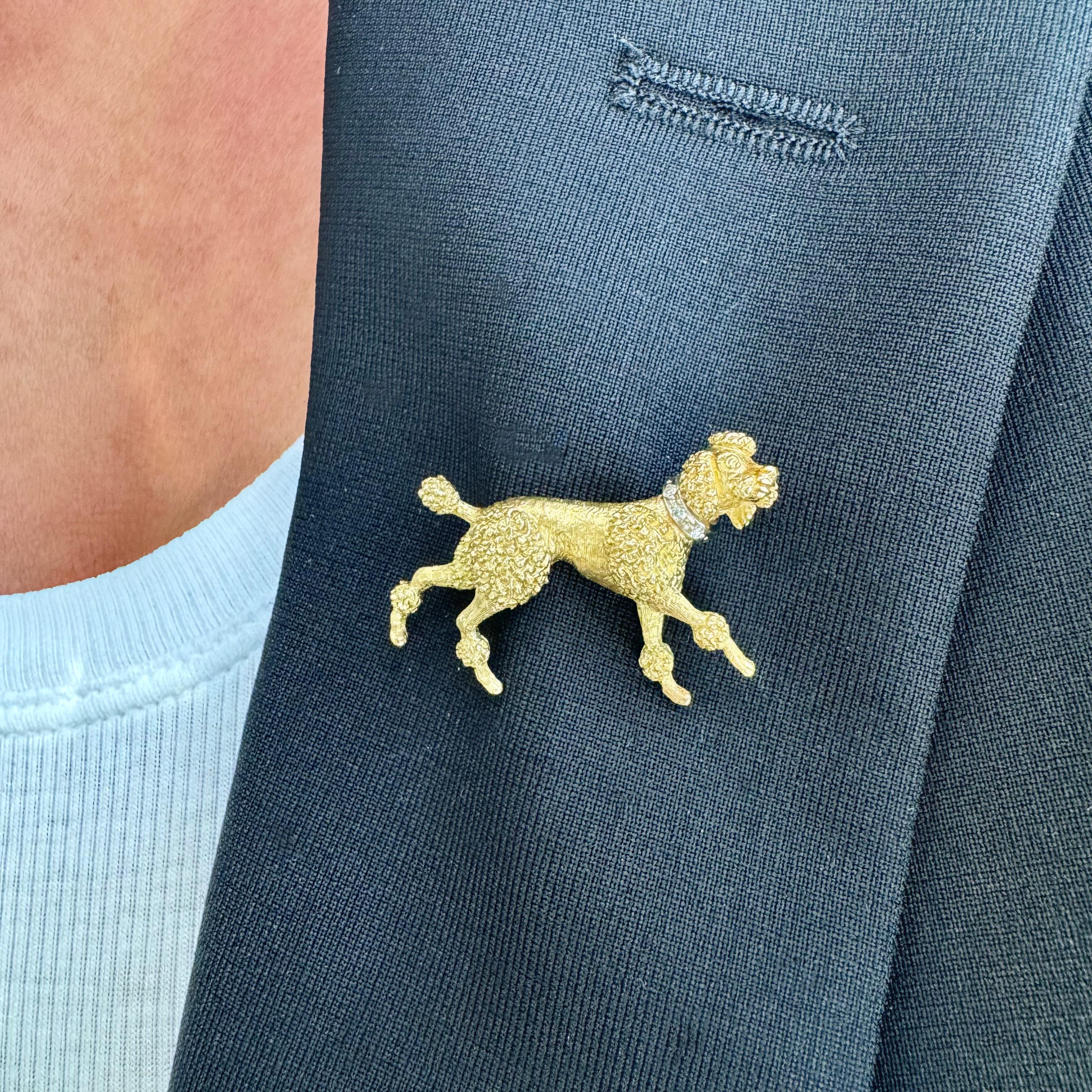 Vintage 18K Yellow Gold Diamond French Poodle Brooch For Sale 1