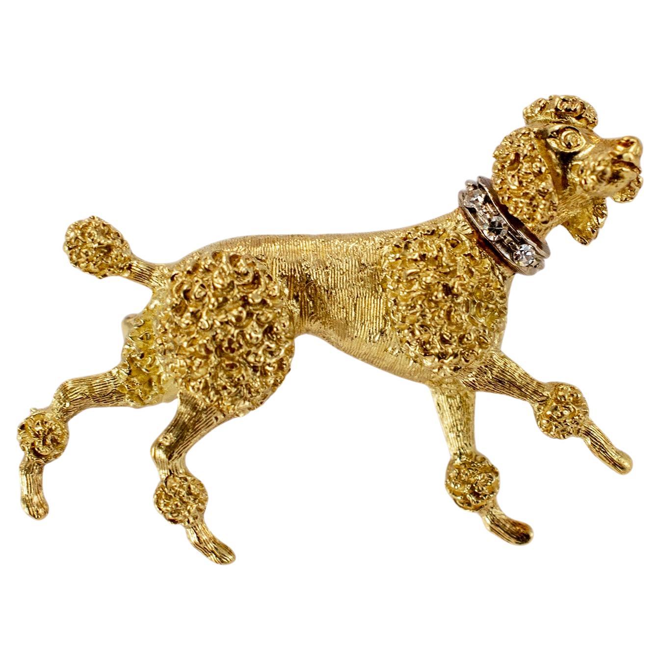 Vintage 18K Yellow Gold Diamond French Poodle Brooch