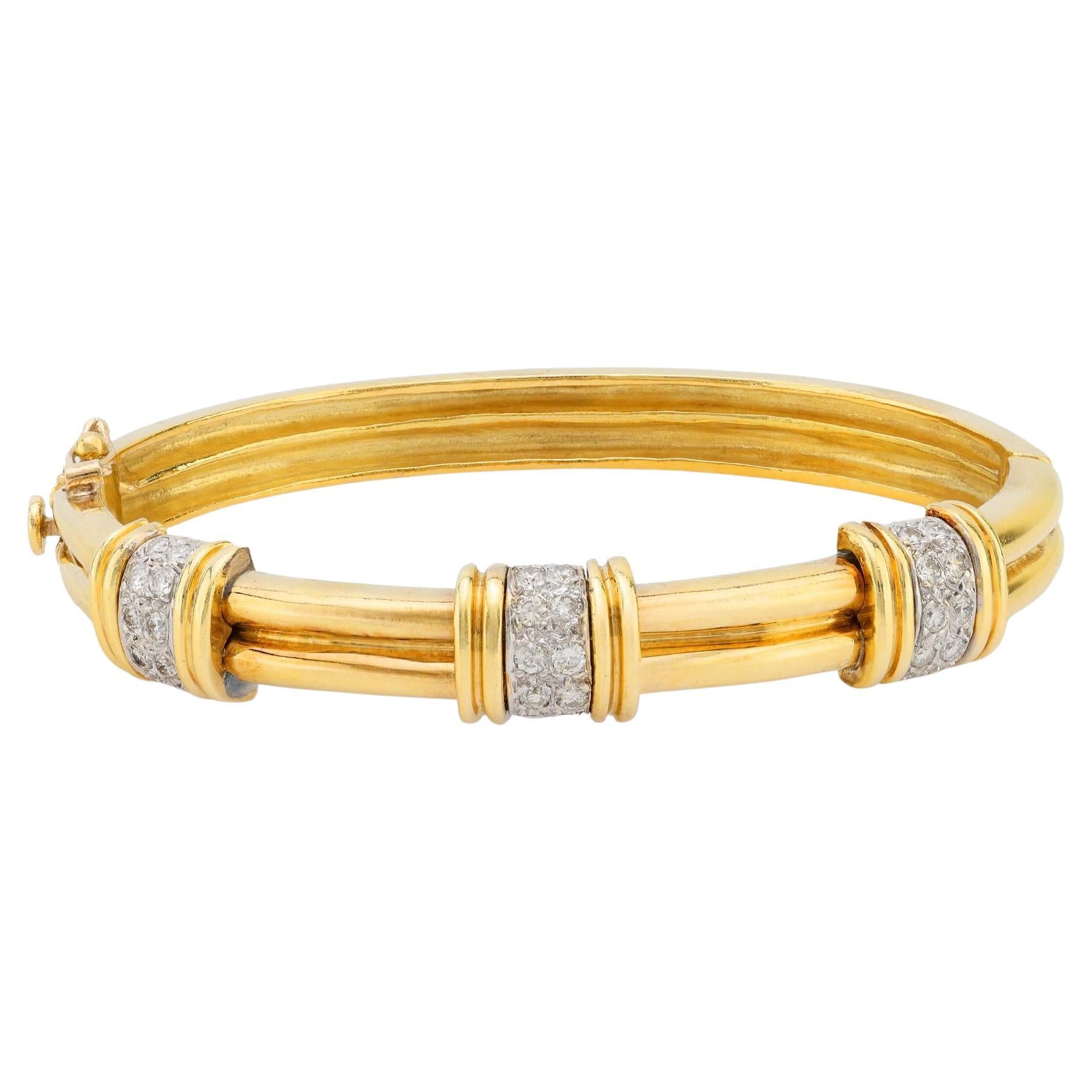 Vintage 18k yellow gold diamond gold bangle bracelet