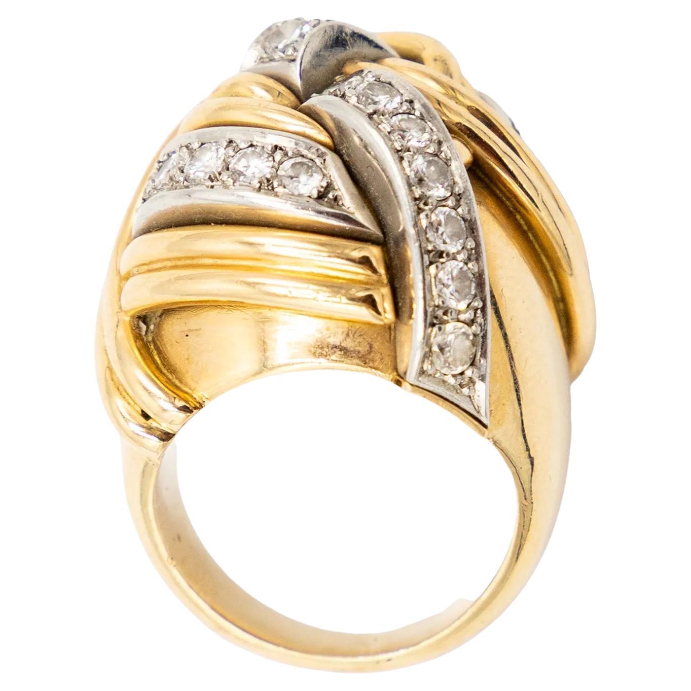 Anello a nodo in oro giallo 18 carati e diamanti d'epoca - anni '40 in vendita