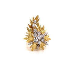 Vintage 18K Yellow Gold Diamond Leaf Ring 1.00ct