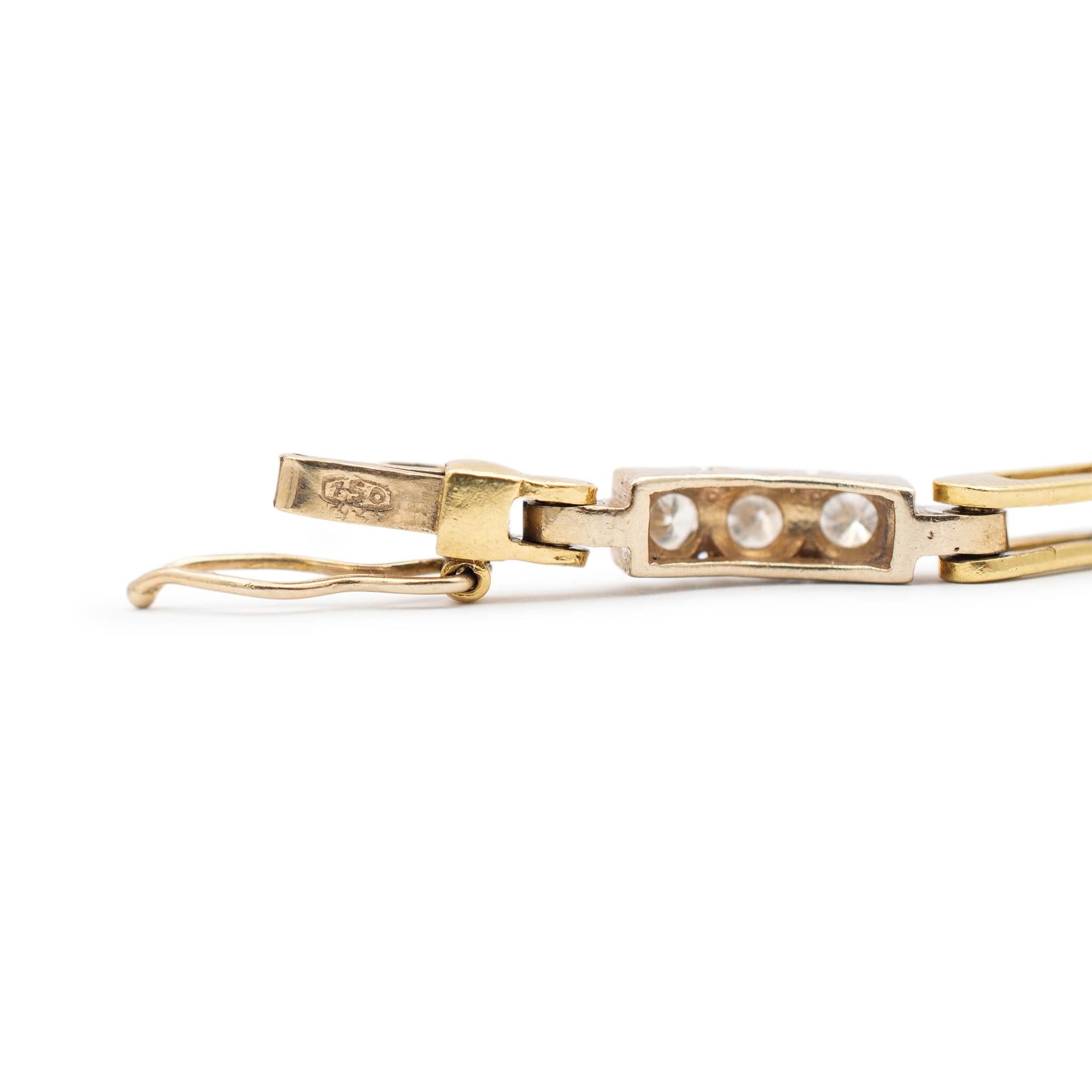 Vintage 18K Yellow Gold Diamond Link Bracelet In Excellent Condition For Sale In Houston, TX