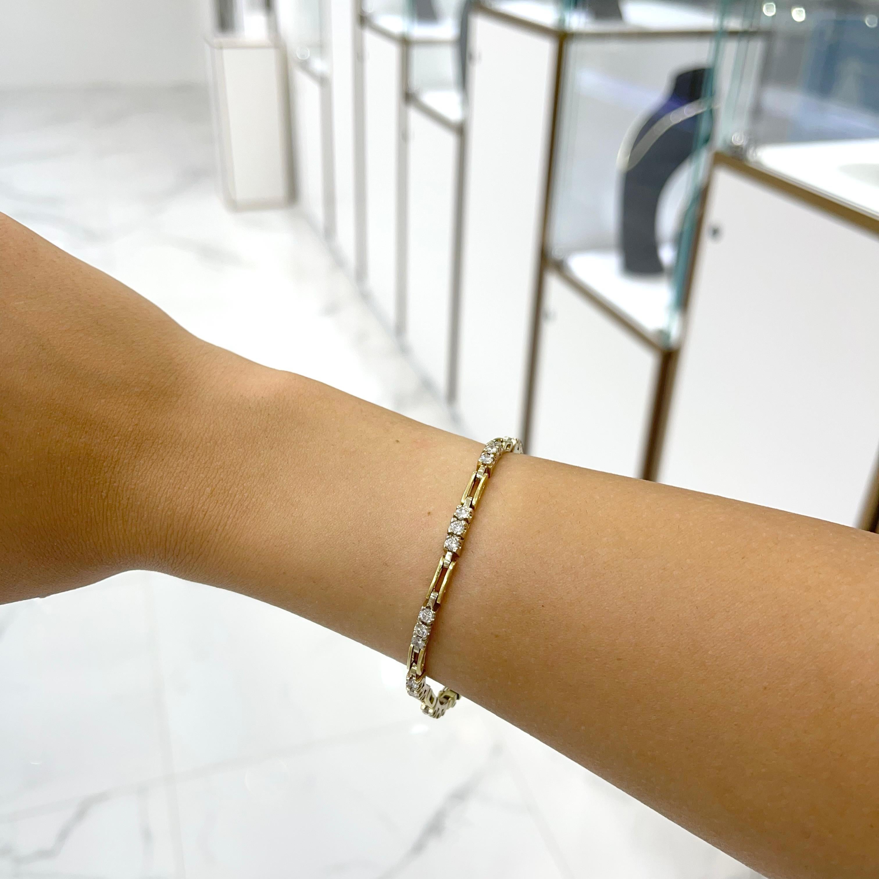 Bracelet à maillons vintage en or jaune 18 carats avec diamants Pour femmes en vente