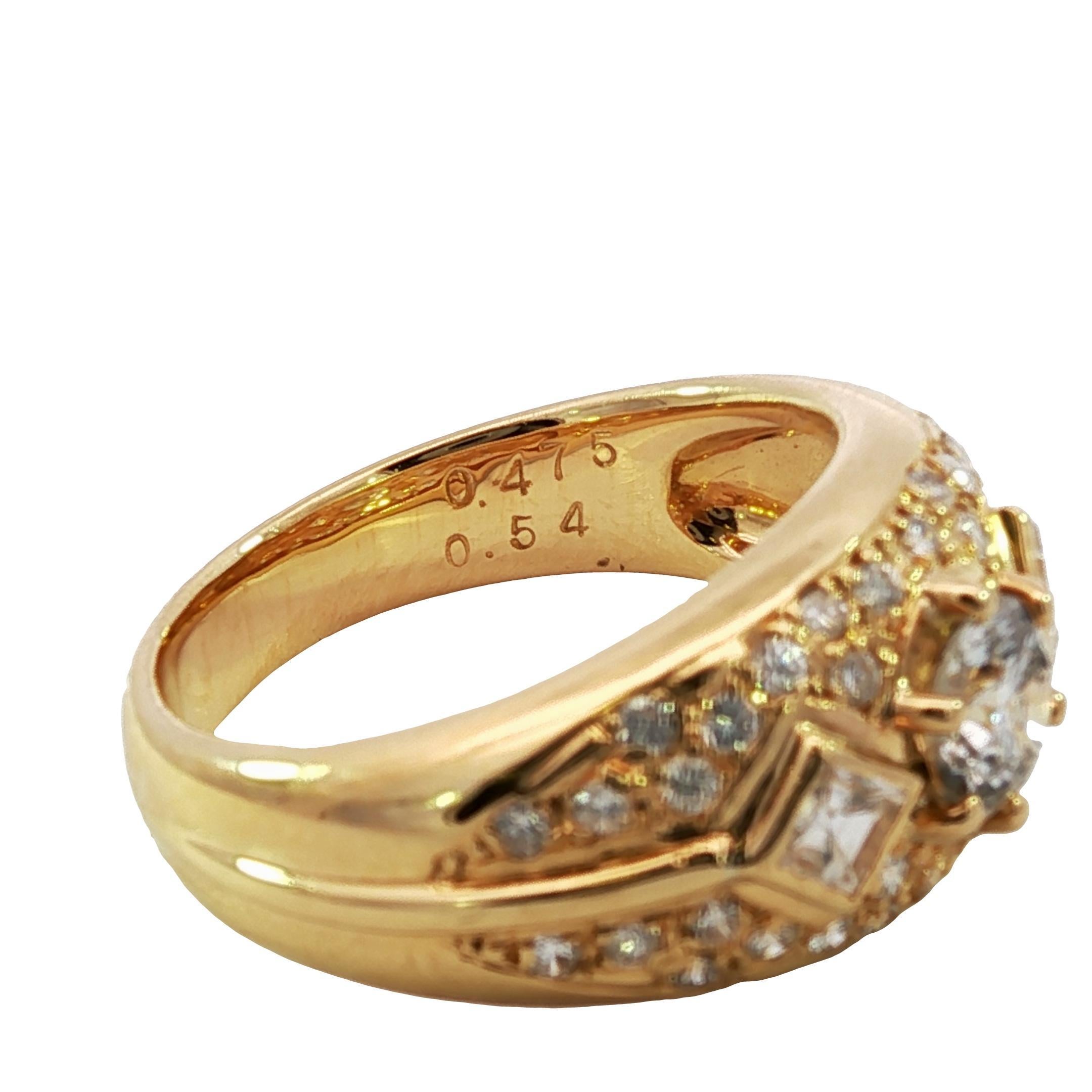 Anello vintage in oro giallo 18 carati con diamanti, misura 5,5 ~1,01ctw in vendita 6