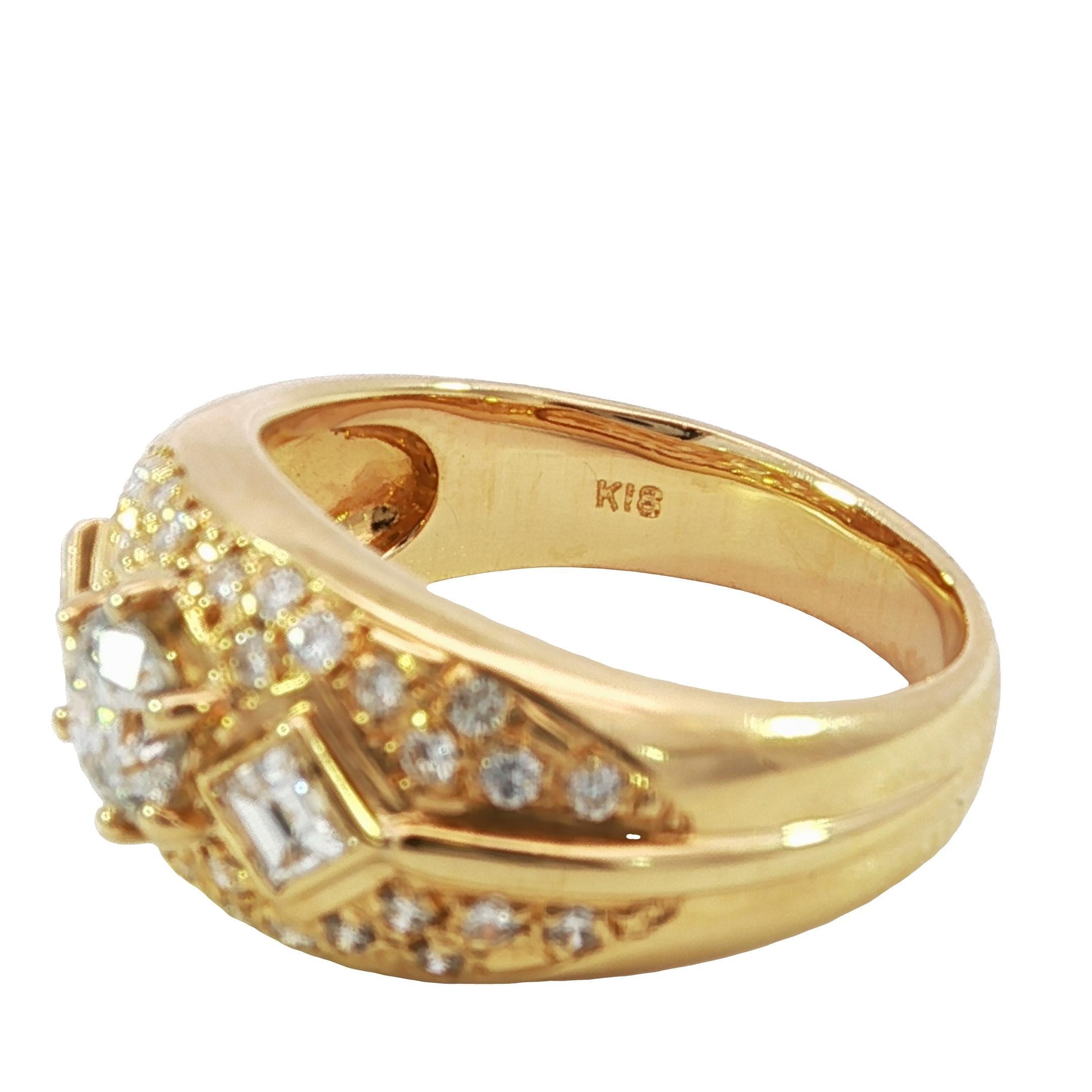 Anello vintage in oro giallo 18 carati con diamanti, misura 5,5 ~1,01ctw in vendita 7