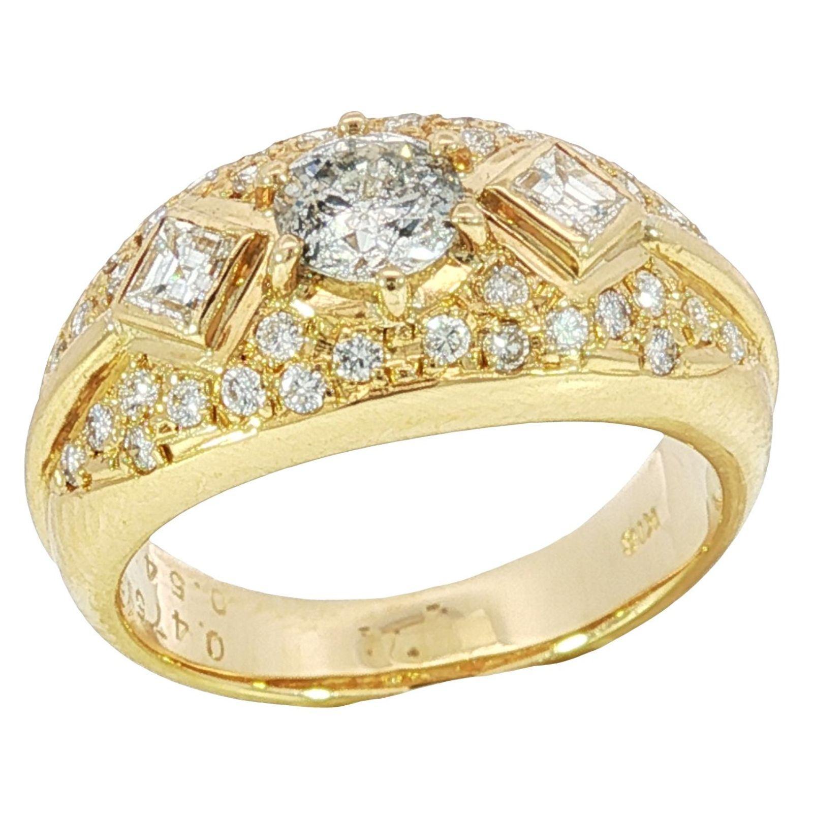 Taglio rotondo Anello vintage in oro giallo 18 carati con diamanti, misura 5,5 ~1,01ctw in vendita