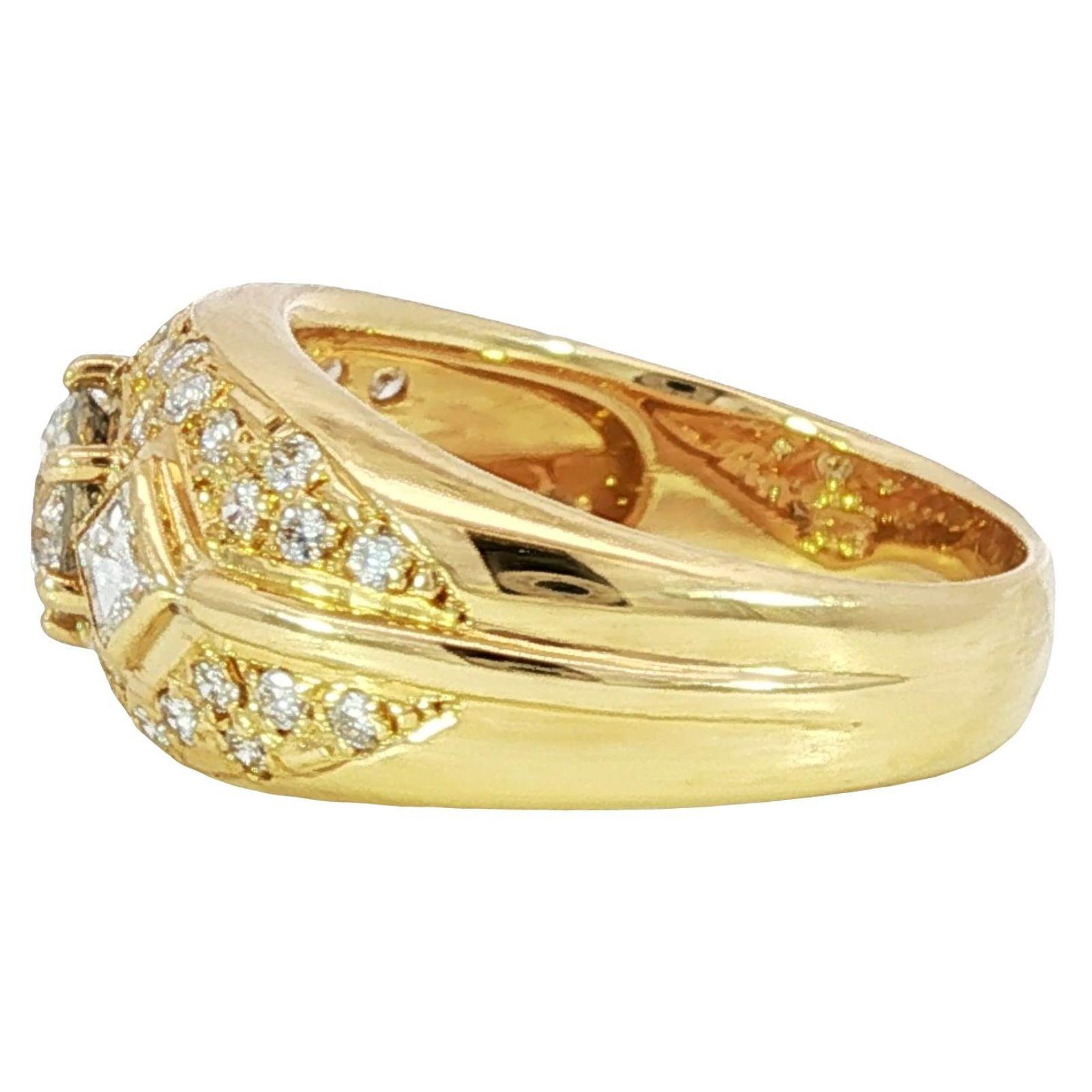Anello vintage in oro giallo 18 carati con diamanti, misura 5,5 ~1,01ctw In condizioni ottime in vendita a Fairfield, CT