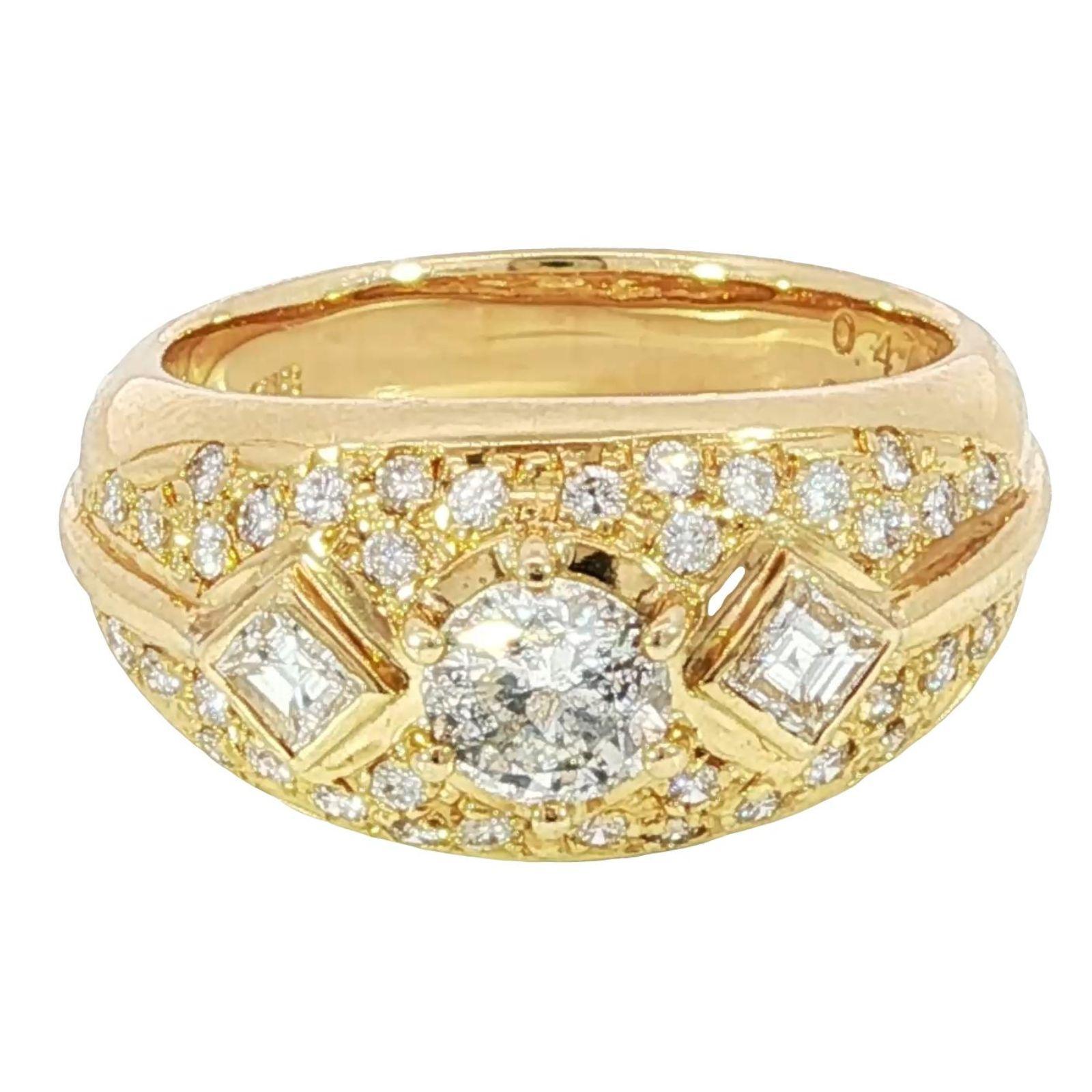 Anello vintage in oro giallo 18 carati con diamanti, misura 5,5 ~1,01ctw in vendita 2