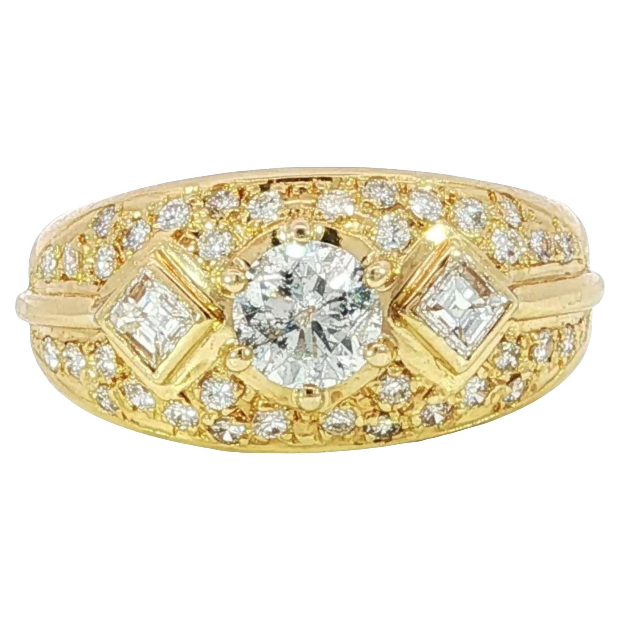 Bague vintage en or jaune 18K avec diamant Taille 5.5 ~1.01ctw