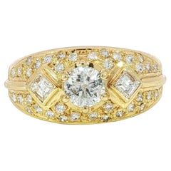 Bague vintage en or jaune 18K avec diamant Taille 5.5 ~1.01ctw