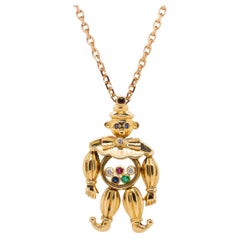 Vintage 18k Yellow Gold Diamond, Ruby, Emerald and Sapphire Necklace 0.18 ctw