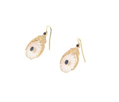 Vintage 18K Yellow Gold Diamond Sapphire Crystal Rock Bezel Setting Drop Earring