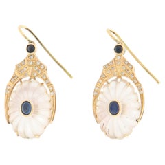 Vintage 18K Yellow Gold Diamond Sapphire Crystal Rock Bezel Setting Drop Earring