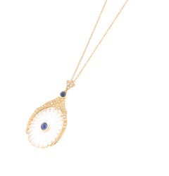 Vintage 18K Yellow Gold Diamond Sapphire Crystal Rock Grain Setting Necklace
