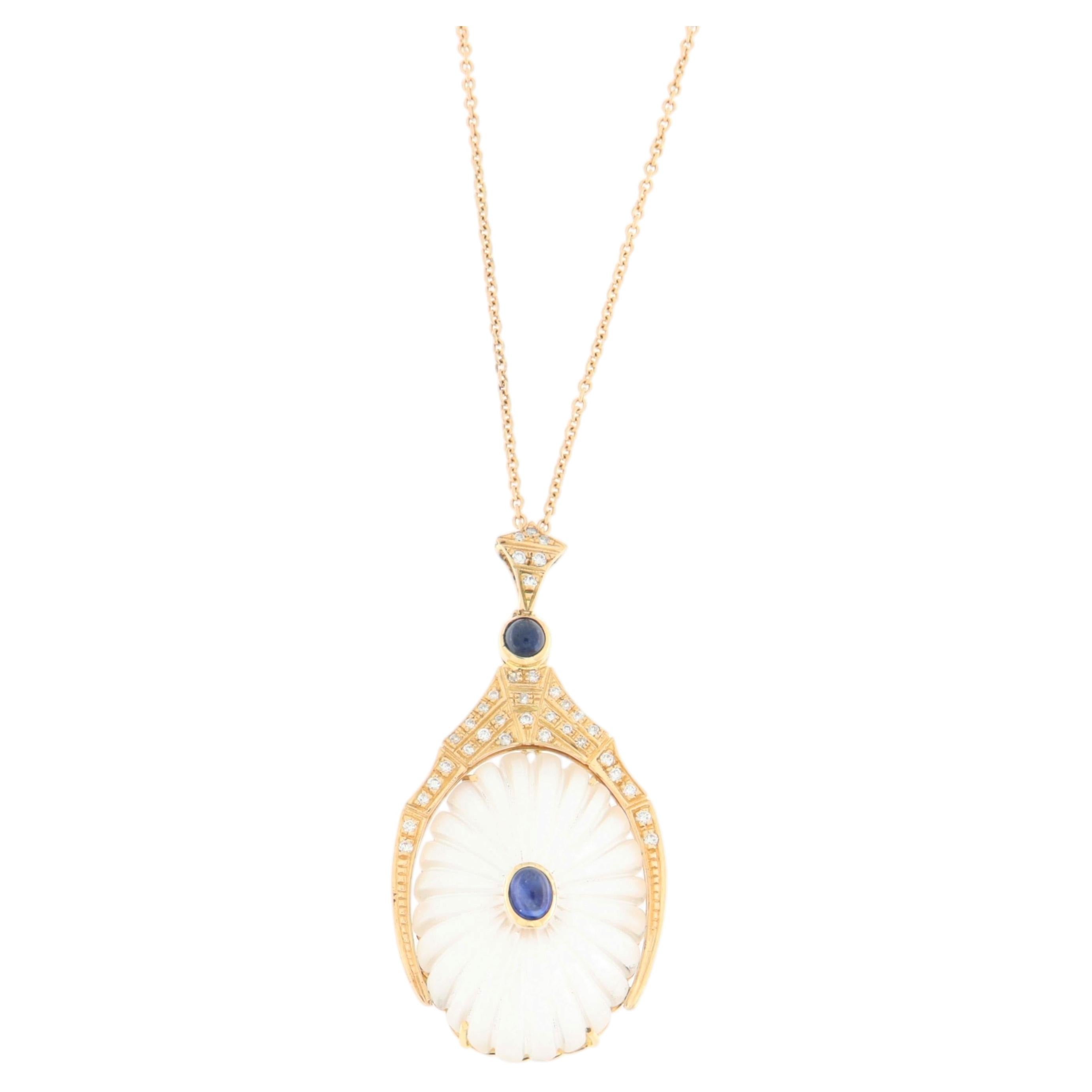 Collier vintage en or jaune 18 carats, serti de diamants et de saphirs selon la technique « grain de cristal » en vente