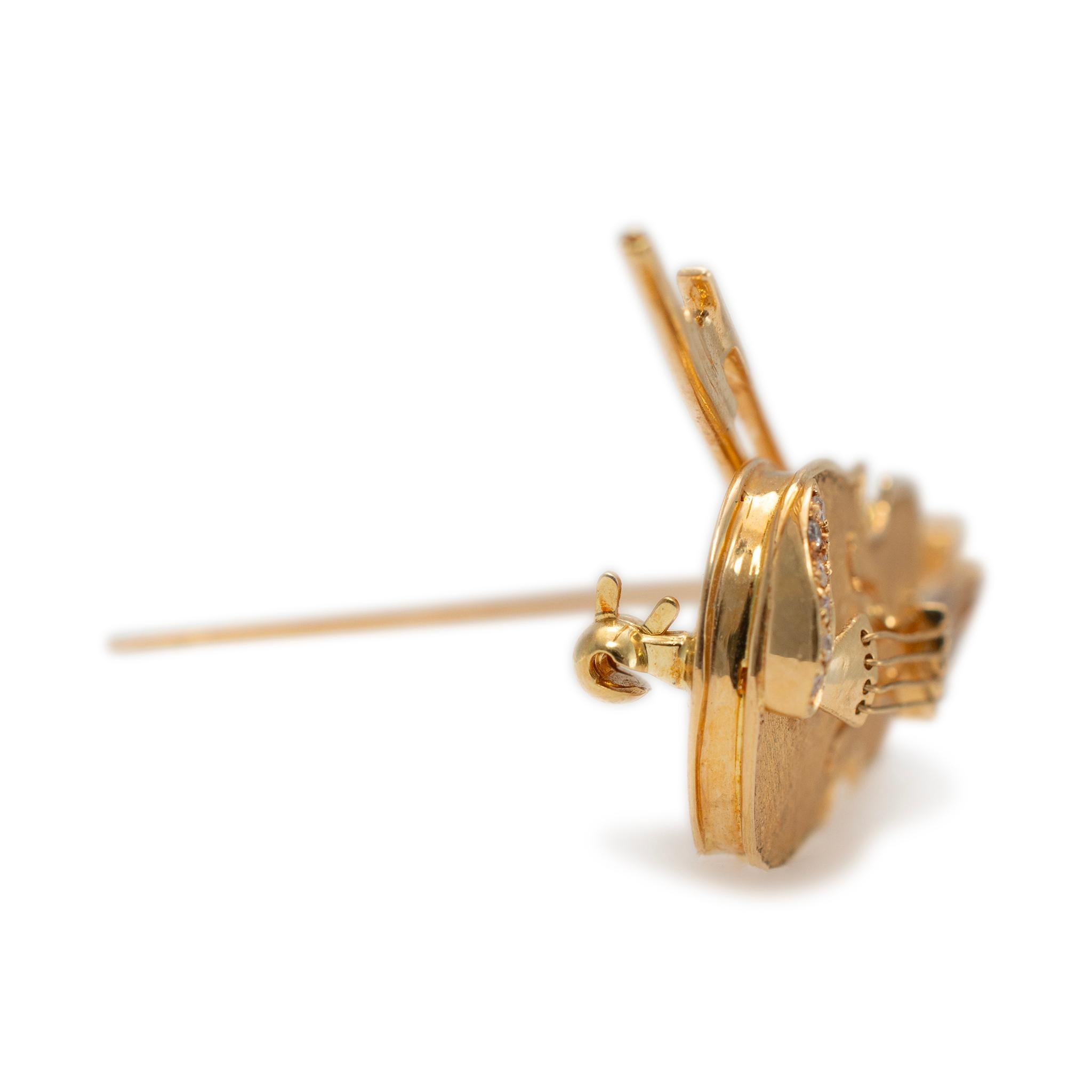 Women's or Men's Vintage 18K Yellow Gold Diamond Sapphire Viollin Cello Viola Brooch PIN