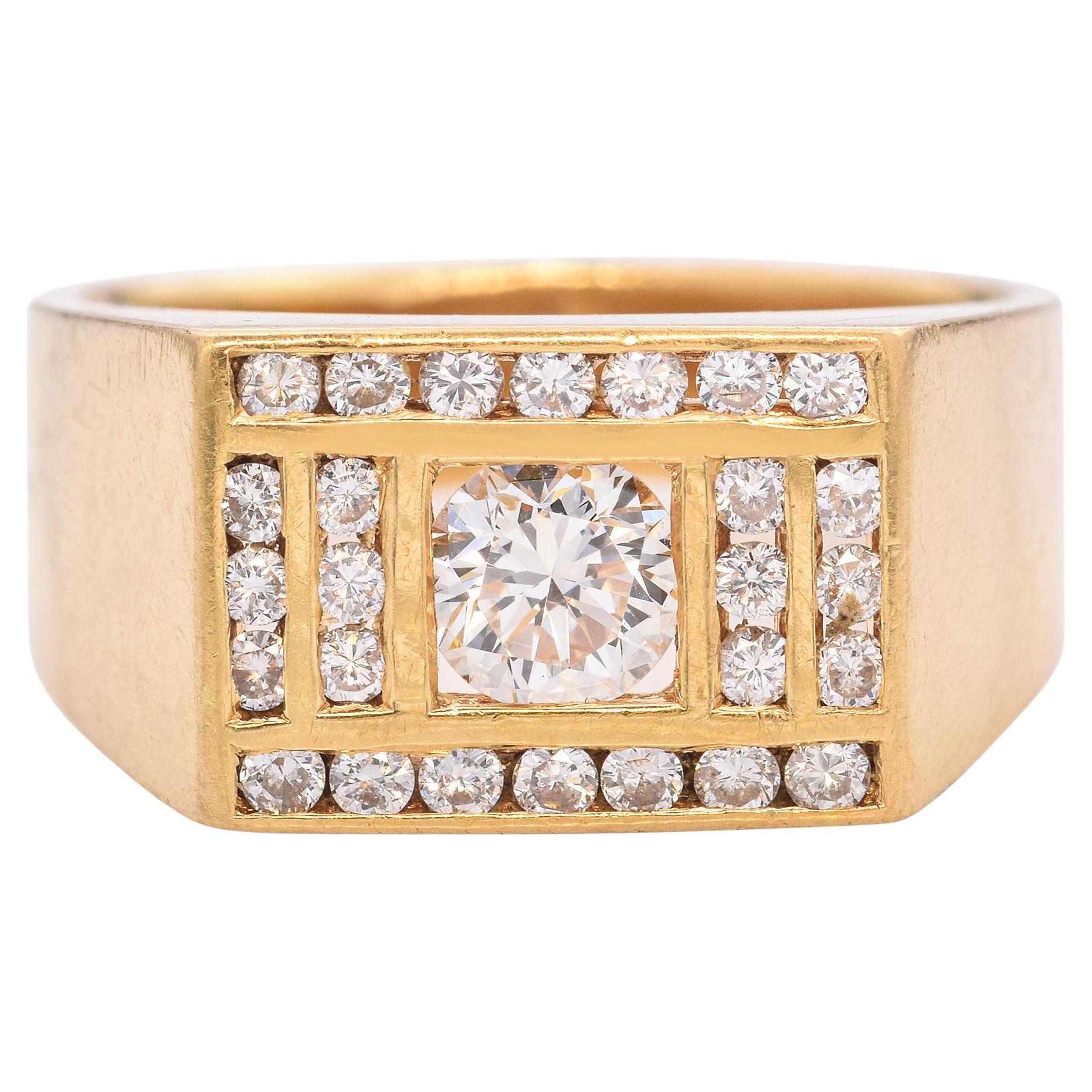 Bague signet vintage en or jaune 18 carats avec diamants