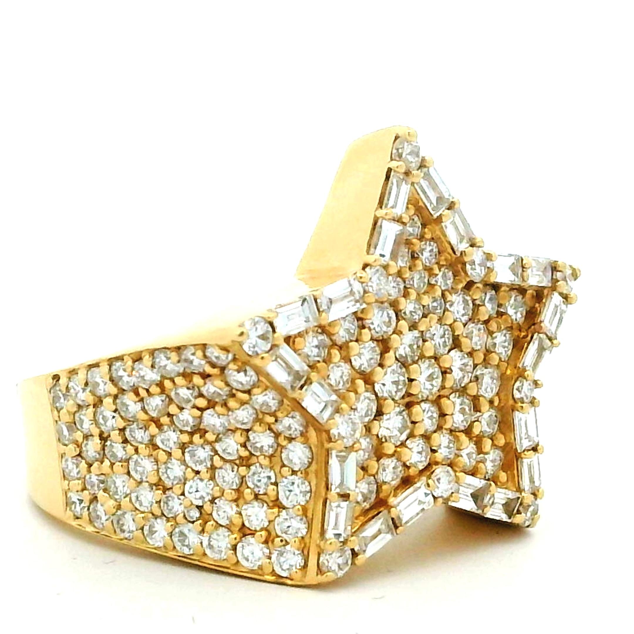 Vintage 18K Gelbgold Diamond Star Ring, 3,5 Karat, 1980er-1990er Jahre, Größe 7 im Angebot 10