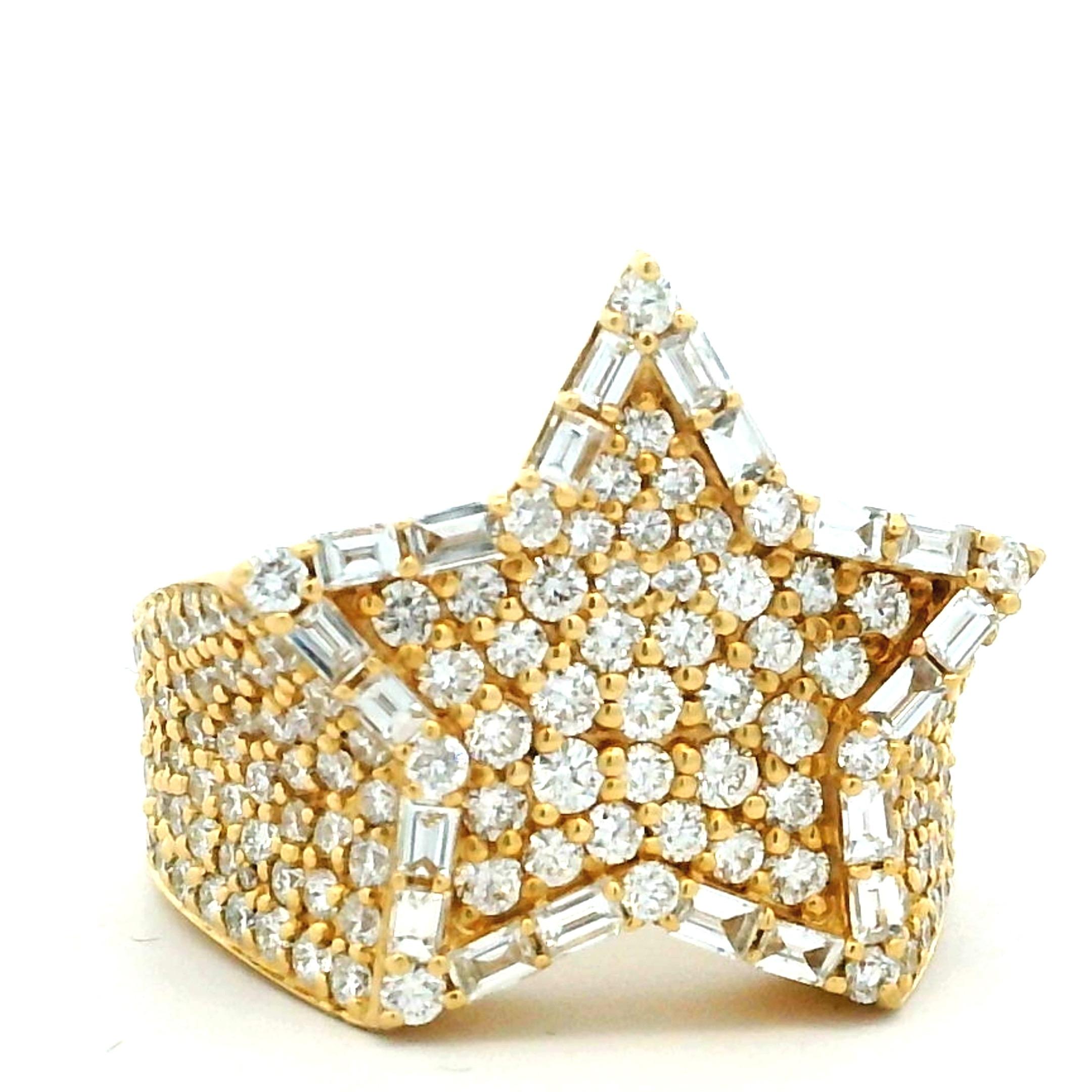 Vintage 18K Gelbgold Diamond Star Ring, 3,5 Karat, 1980er-1990er Jahre, Größe 7 im Angebot 11