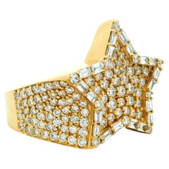 Vintage 18K Yellow Gold Diamond Star Ring, 3.5 Carats, 1980s–1990s, Size 7