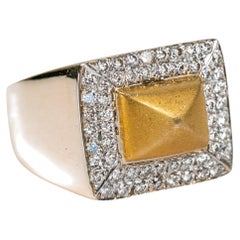 Vintage 18k Yellow Gold Diamond Sugarloaf Pyramid Signet Heavy Statement Ring
