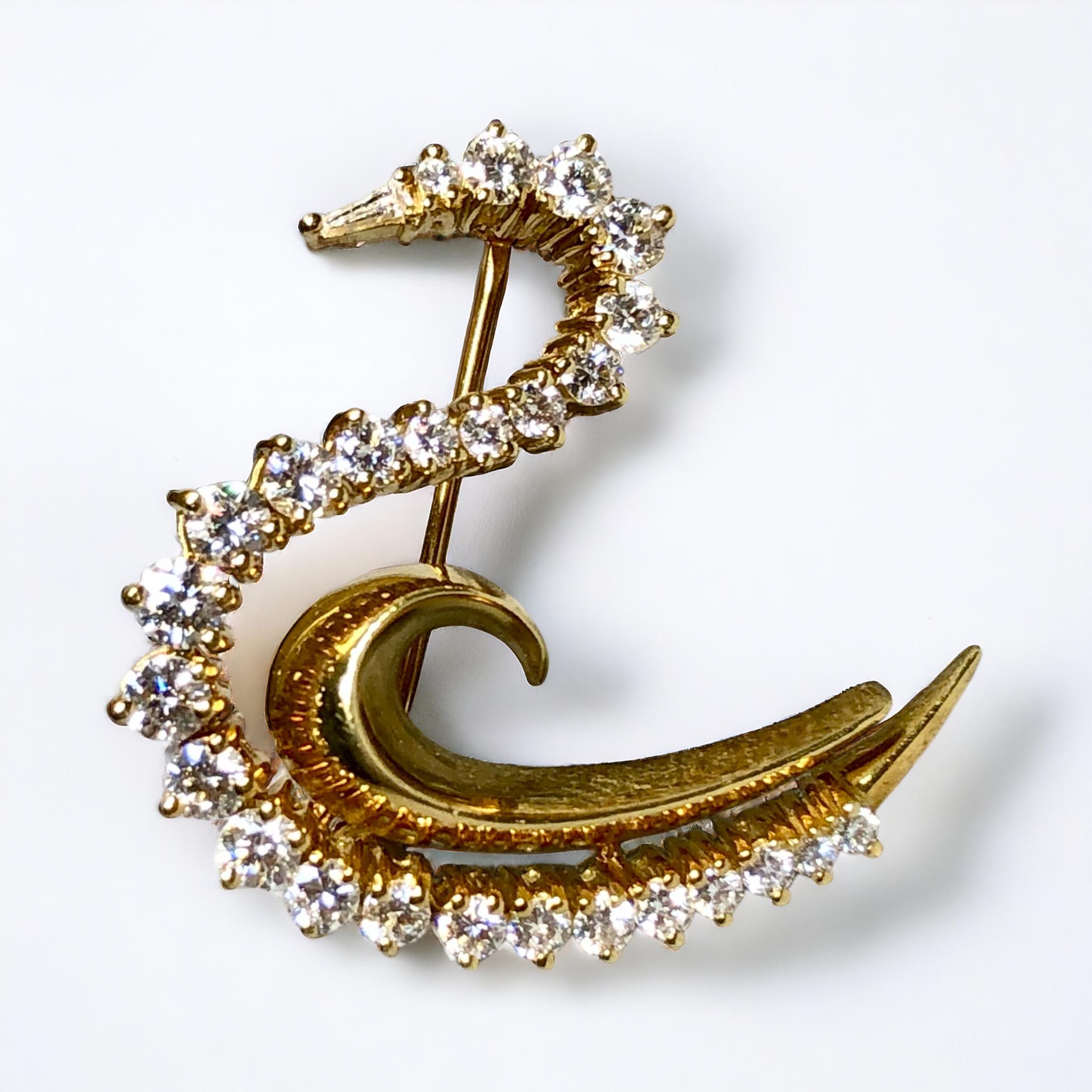 Vintage Schanfein & Tamis 18K Yellow Gold Diamond Swan Brooch Pin 1.70ctw G Vs For Sale 4