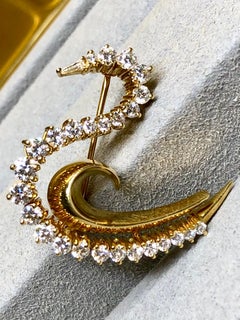 Vintage Schanfein & Tamis 18K Yellow Gold Diamond Swan Brooch Pin 1.70ctw G Vs