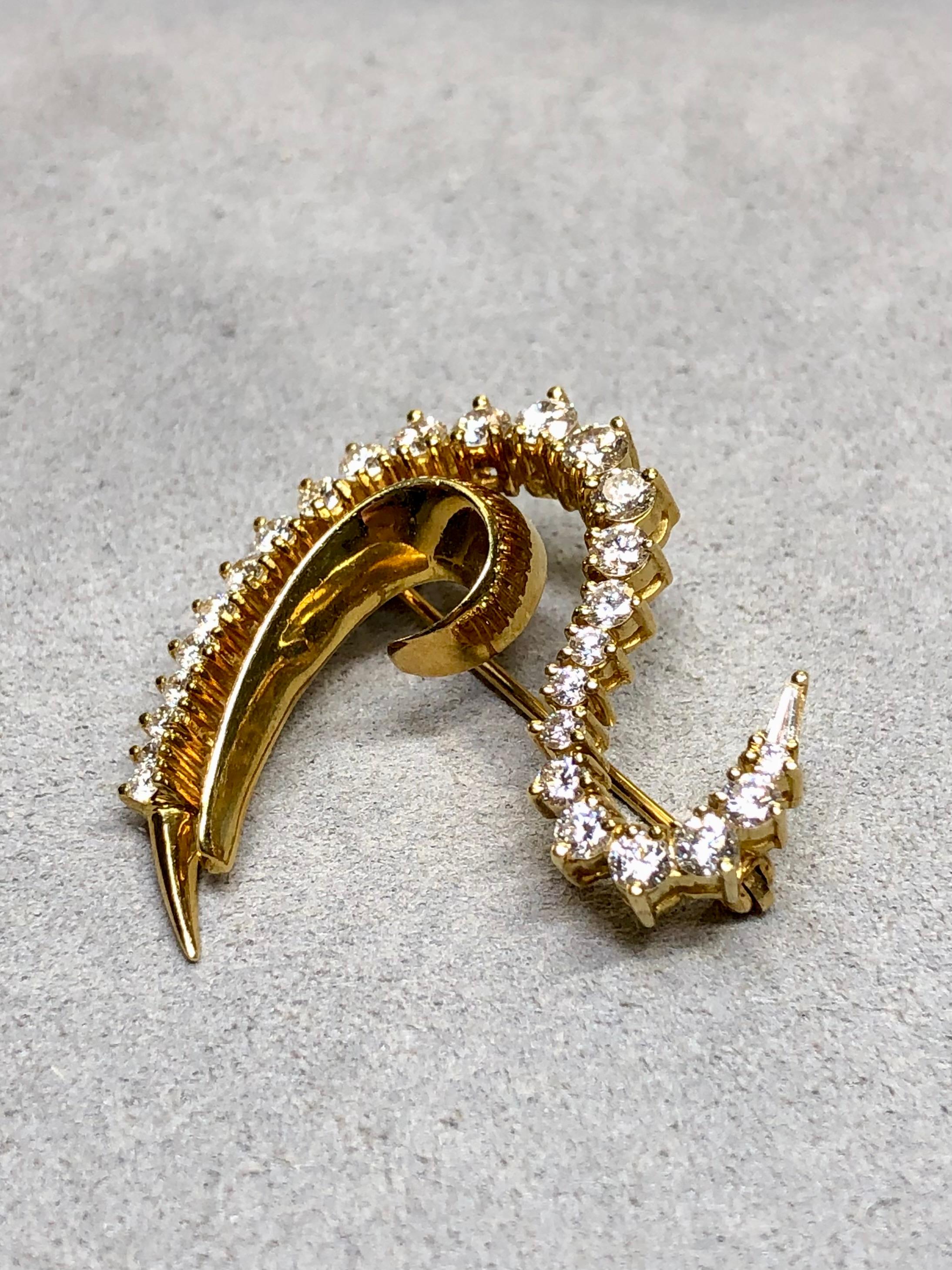 Women's or Men's Vintage Schanfein & Tamis 18K Yellow Gold Diamond Swan Brooch Pin 1.70ctw G Vs For Sale