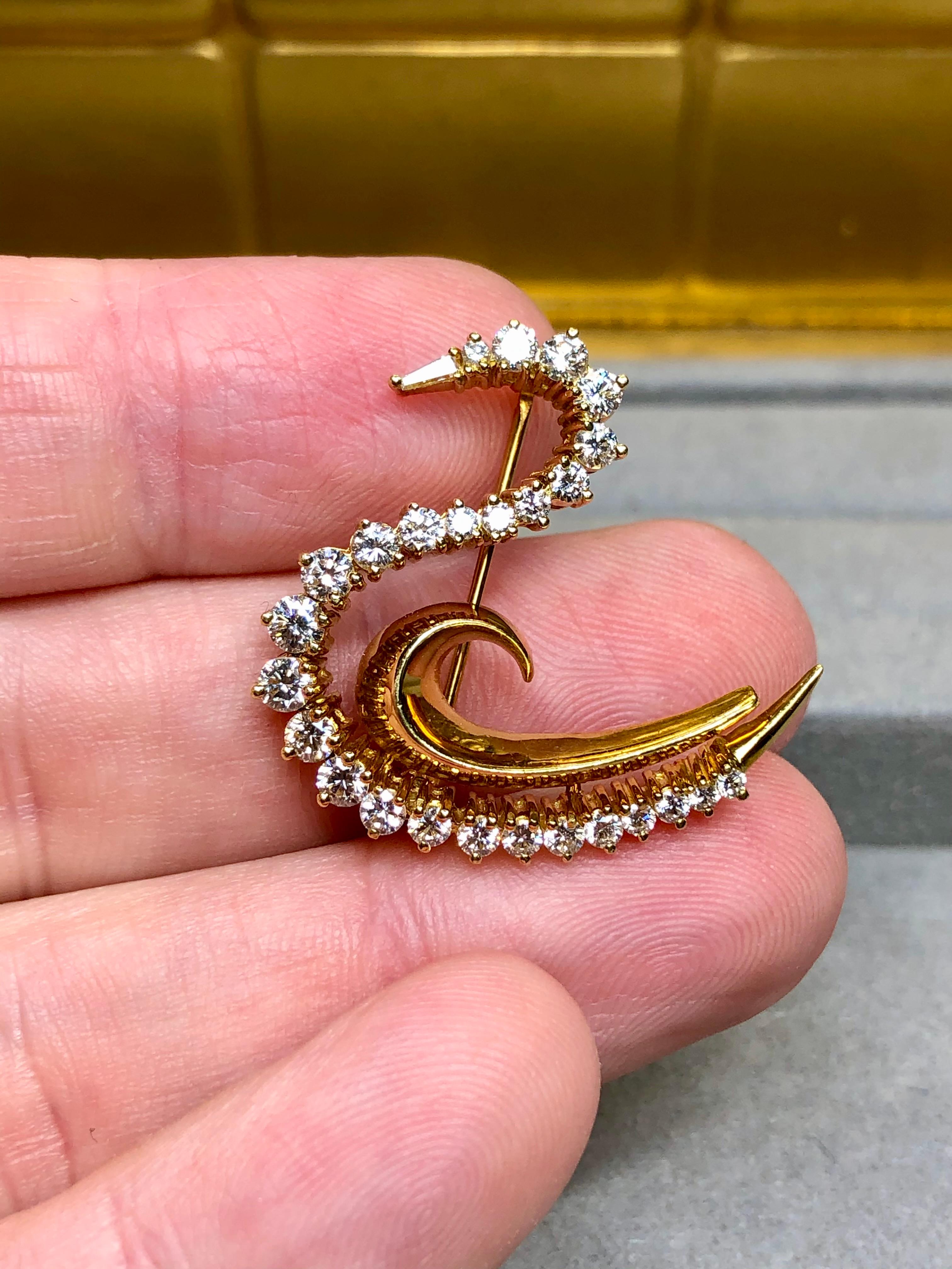Vintage Schanfein & Tamis 18K Yellow Gold Diamond Swan Brooch Pin 1.70ctw G Vs For Sale 2