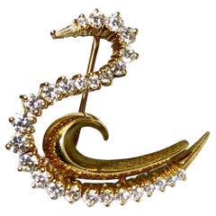 Vintage Schanfein & Tamis 18K Gelbgold Diamant Swan Brosche Pin 1,70ctw G Vs