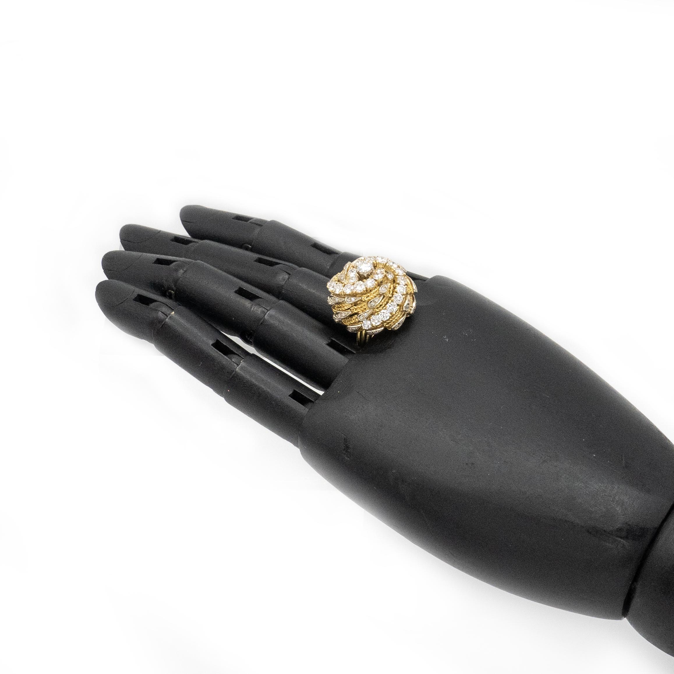 Vintage 18K Yellow Gold Diamond Swirl Cocktail Ring For Sale 7