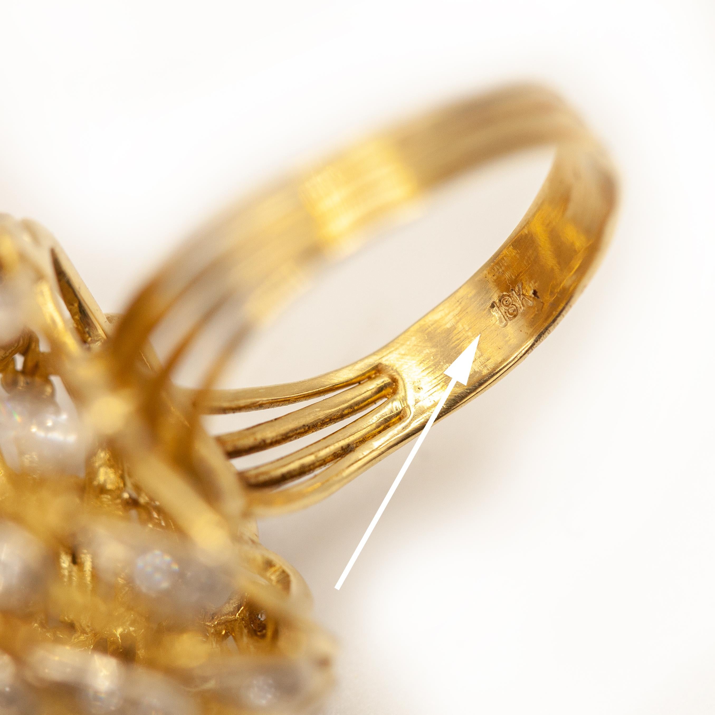 Vintage 18K Yellow Gold Diamond Swirl Cocktail Ring For Sale 1