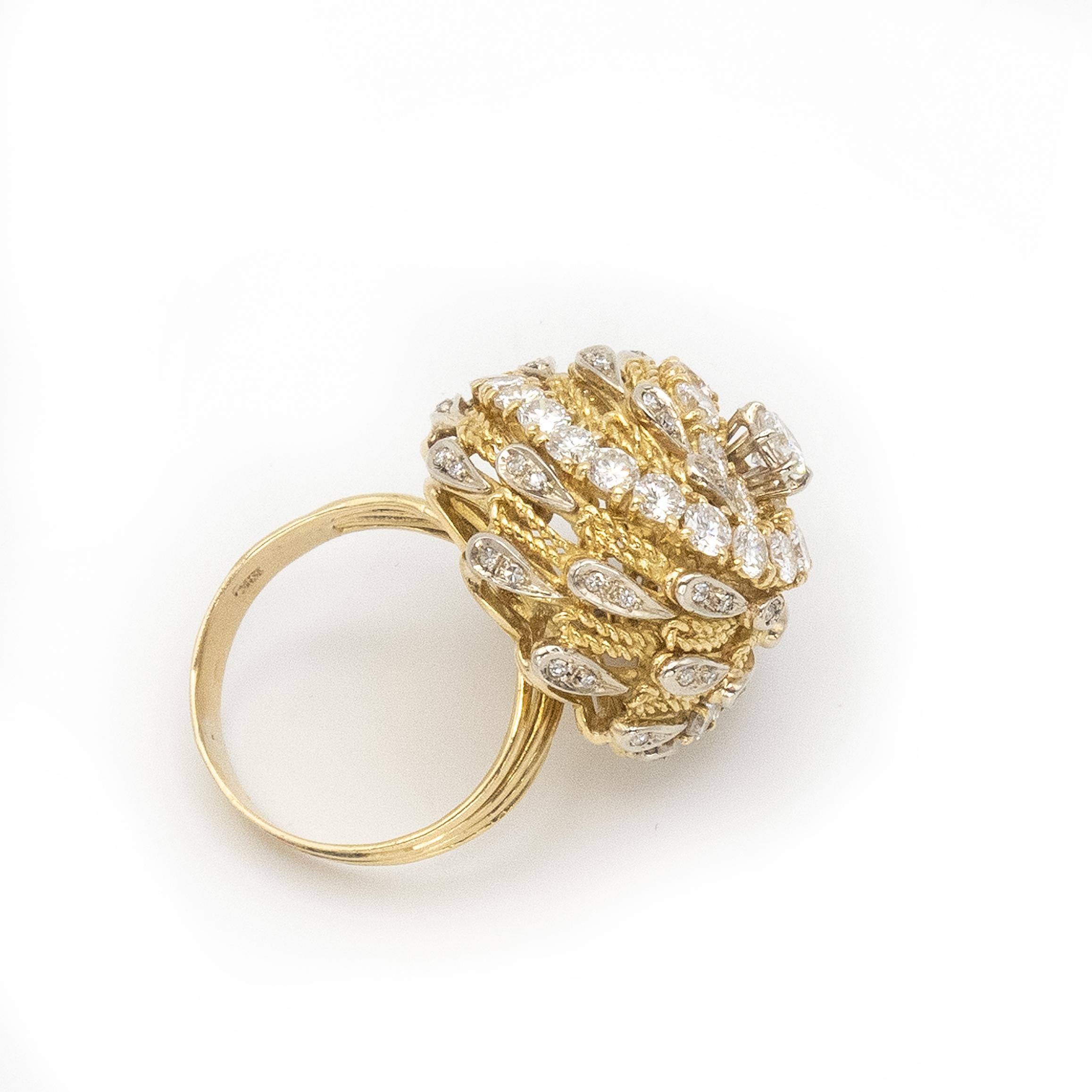 Vintage 18K Yellow Gold Diamond Swirl Cocktail Ring For Sale 3
